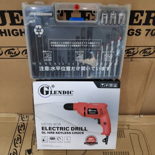 Paket Mesin Bor Listrik 10MM Glendic Mata Bor Set