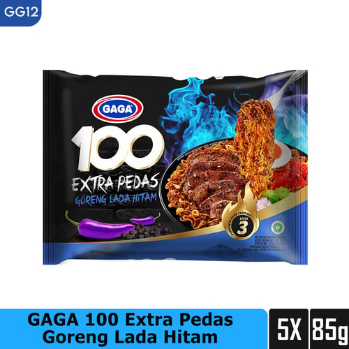 Gaga 100 Extra Pedas Goreng Lada Hitam 85g  5 Pcs (GG12)