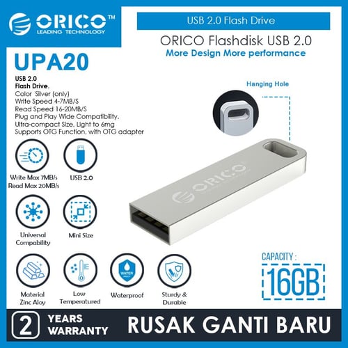 ORICO 16GB Flashdisk USB 2.0 Zinc Alloy Flash Drive - UPA20-16GB