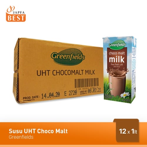 Susu UHT Choco Malt Greenfields 12 Pcs x 1 Liter