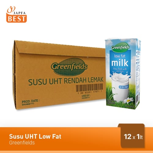 Susu UHT Low Fat Greenfields 12 Pcs x 1 Liter