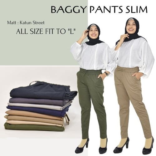 Celana Panjang Wanita Basic Premium Pants - BAGGY SLIM - Bawahan Muslim - Bahan Katun