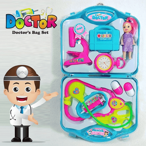 Mainan Dokter-Dokteran Koper Dengan Boneka - Mainan Edukasi Anak Dokter2an / Mainan Dokter / Mainan anak Perempuan / Mainan Koper Dokter Set - BIRU