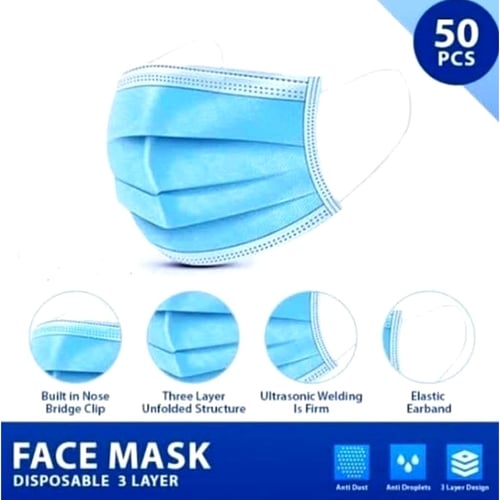 Masker 3Ply Medis Bedah Masker 3 Ply Earloop Disposable Mask Non Woven isi 50pcs