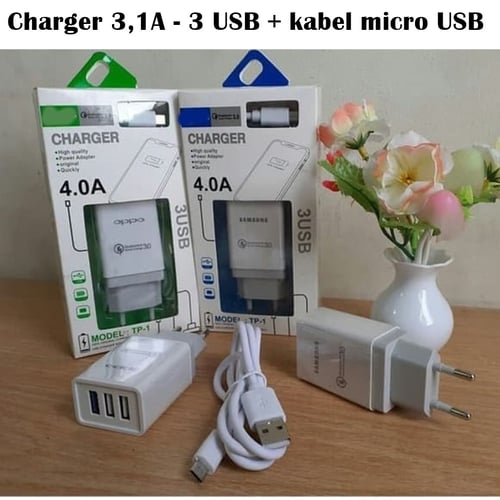 Casan 3USB Charger 3,1A-80 dan Kabel Micro