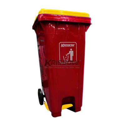 Tempat Sampah Dust Bin Red 120L Pedal & Yellow Lid Krisbow KW1801269