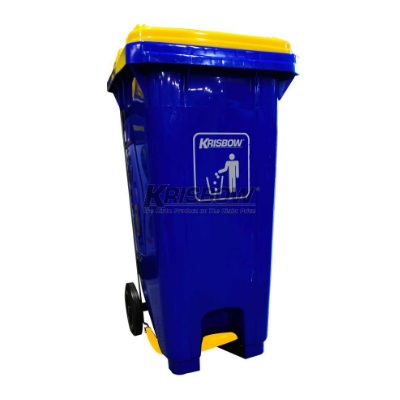 Tempat Sampah Dust Bin Blue 120L Pedal & Yellow Lid Krisbow KW1801270