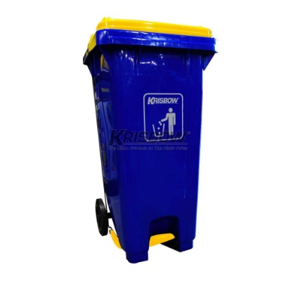 Tempat Sampah Dust Bin Blue 240L Pedal & Yellow Lid Krisbow KW1801275