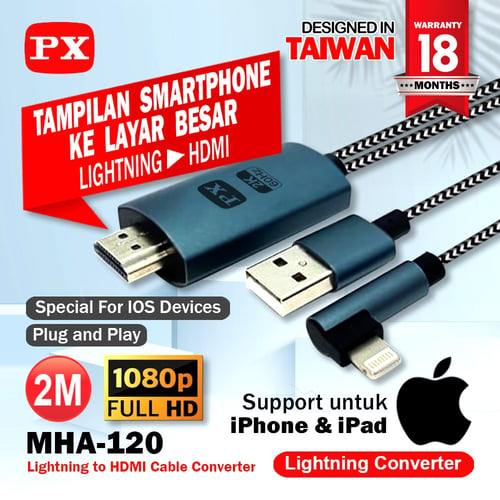 Kabel MHL Lightning Converter iPhone iPad ke HDMI 2 meter PX MHA-120