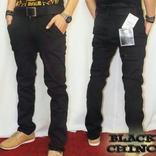 Celana Panjang Chino Pria Hitam/Black (28-32) - chinos cowok kain stretch