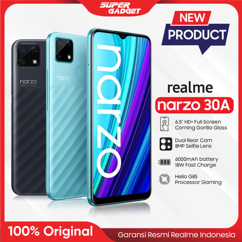 HP Realme Narzo 30A 4/64 GB Handphone Android 30 A RAM 4 ROM 64 4GB 64GB 6000 mAh Fast Charger Resmi Blue Laser