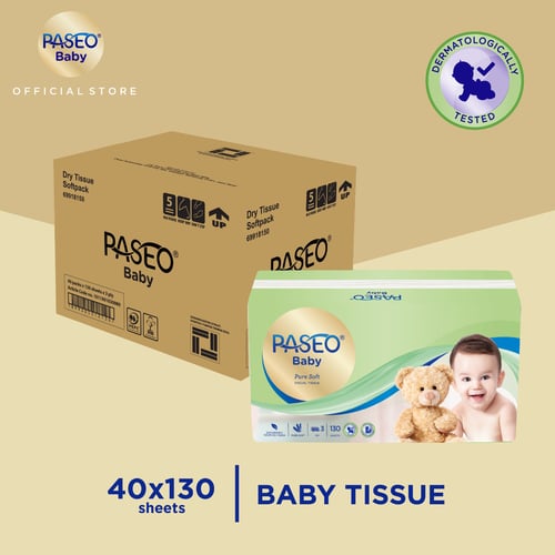 Karton - Paseo Baby Tissue Bayi Soft Pack 130 Sheets x 40 pcs