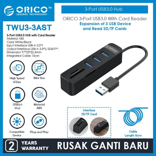 ORICO USB3.0 Hub 3 port with Card Reader - TWU3-3AST
