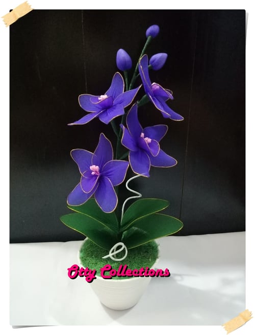Bunga Hias Anggrek warna Biru - Articifial Bunga Anggrek dari bahan kain stoking / Sovenir / Kado