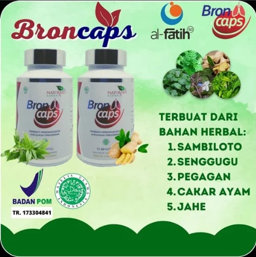 Terbuat dari bahan herbal alami Broncaps terdaftar BPOM dan MUI