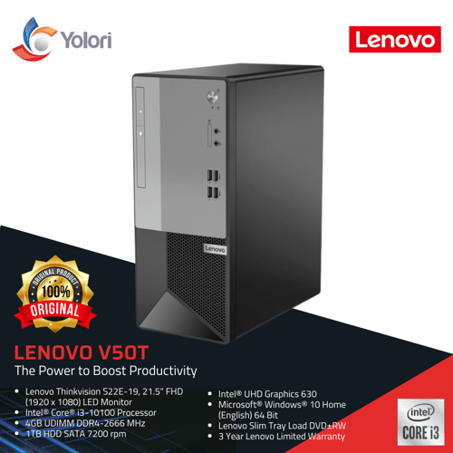 Lenovo V50t i3-10100 4GB 1TB Intel UHD Windows 10 + Lenovo ThinkVision S22E-19