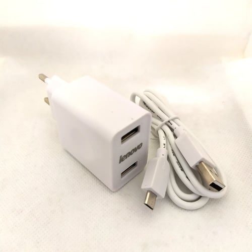 Charger lenovo fast charging 2 ampere 2 usb colokan type c - Putih