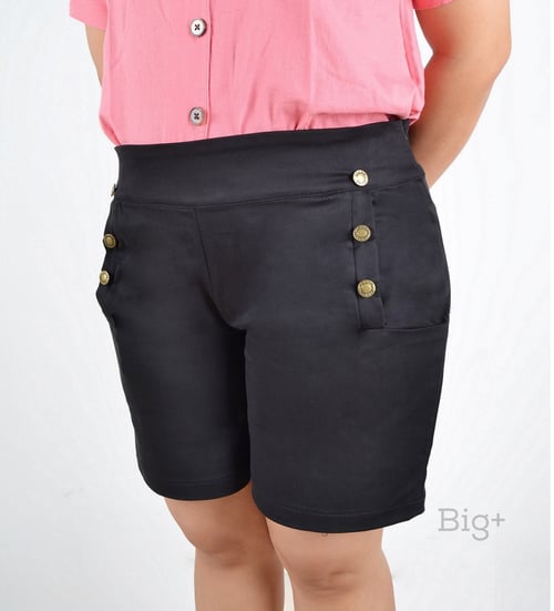 Big Plus Apparel Celana Pendek Wanita Big Size Jumbo Mid Waist (BLACK/SHOR119)