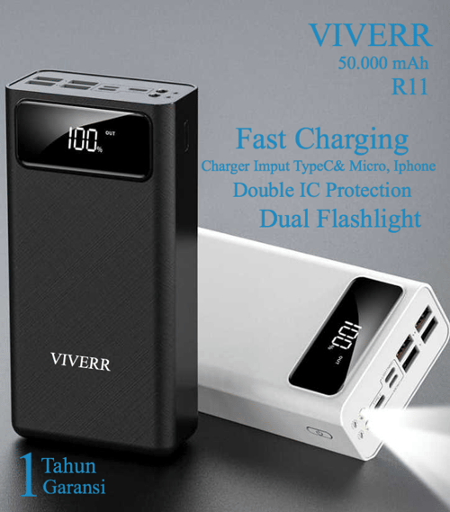 Powerbank VIVERR R11 kapasitas 50.000 Mah 4 USB Output Garansi 1 Tahun.