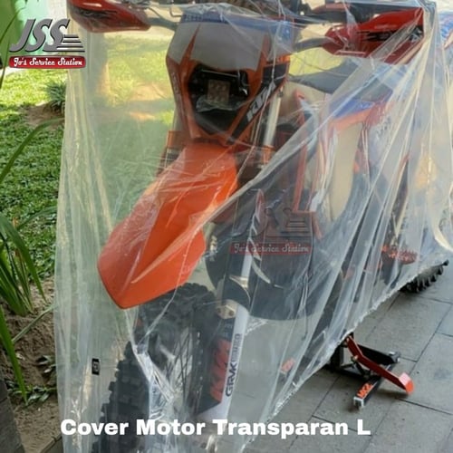 Cover Motor Trail Transparan ukuran L bahan Plastik Tebal