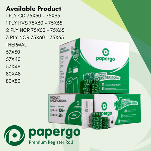 Papergo Register Roll 75 X 65 NCR 2 Ply