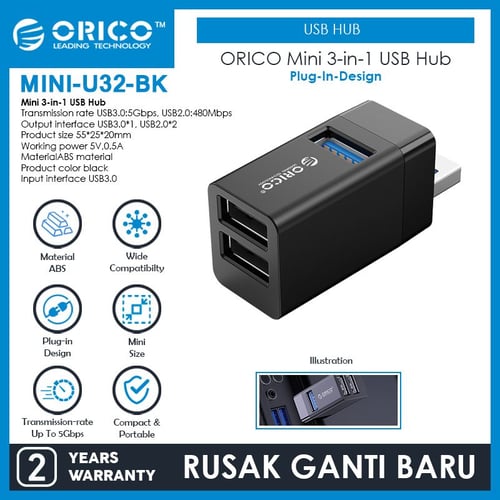 ORICO Mini 3 Port USB Hub USB 3.0 2.0 - MINI-U32-BLACK