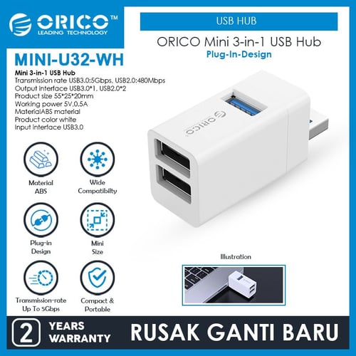 ORICO Mini 3 Port USB Hub USB 3.0 2.0 - MINI-U32-WHITE