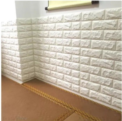 Wallpaper Batu Bata Putih Foam Busa Sticker Dinding 3D Wallfoam 70X77