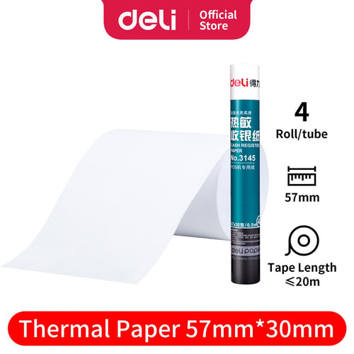 Deli Thermal Paper Roll Kertas Struk Kasir Thermal 57x30 mm Panjang 20 m 3145