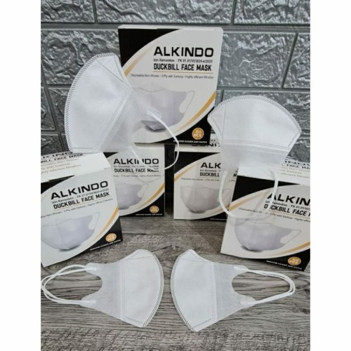 Alkindo Masker Duckbill Garis Impor Disposable 3Ply Earloop Facemask Putih Isi 50Pcs