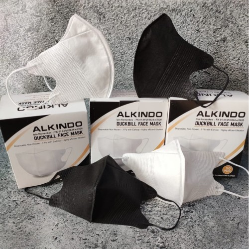 Alkindo Masker Duckbill Garis Impor Disposable 3Ply Earloop Facemask Hitam Isi 50Pcs