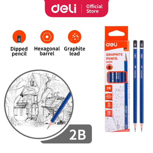 Deli Pensil Kayu 2B Graphite Pencil isi 12 pcs