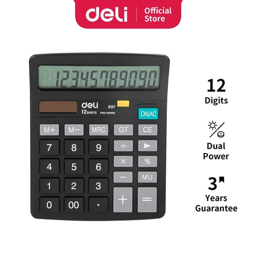 Deli Kalkulator Double Power, Layar LCD Kualitas Tinggi, Keyboard Karet, Garansi 3 Tahun W837