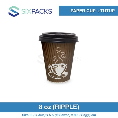 PAPER CUP 8 OZ RIPPLE BROWN + TUTUP