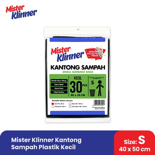 Mister Klinner Kantong Sampah Plastik Daur Ulang Tebal Tidak Berbau - Kecil 30 pcs 40 x 50 cm