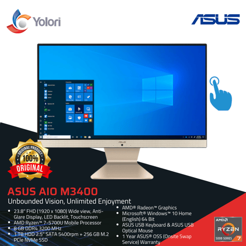 ASUS AIO M3400WUAT-BA7811T R7-5700U 8GB 1TB+256GB AMD Radeon Windows 10 + Touchscreen