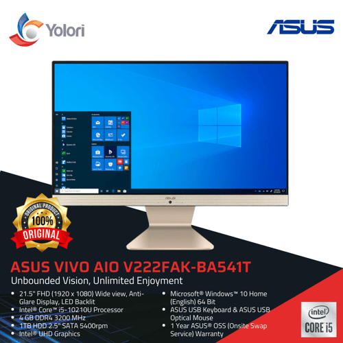 ASUS Vivo AIO V222FAK-BA541T I5-10210U 4GB 1TB Intel UHD Windows 10