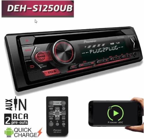 Pioneer DEH-S1250UB Tape Mobil DEHS1250UB Single Din Head Unit Audio