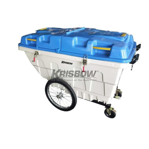 Gerobak Sampah Garbage Cart 550L Beige W/ Blue Lid Krisbow 10192505