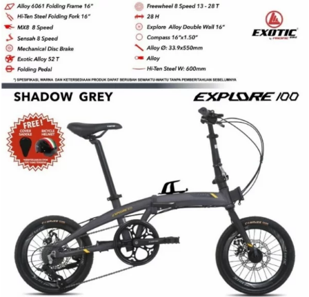 Sepeda Lipat Exotic Explore 16 Inch By Pacific Bike Grey