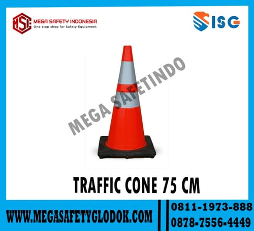 Traffic Cone base hitam bahan rubber 75 cm