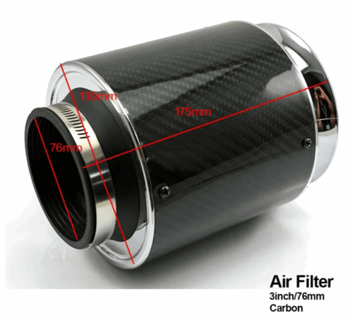 Khalid Filter Udara Universal 3 Inci-76Mm. Kit Asupan Udara Bertudung Filter Serat Karbon Olahraga Daya Tinggi Kepala Jamur 180MM