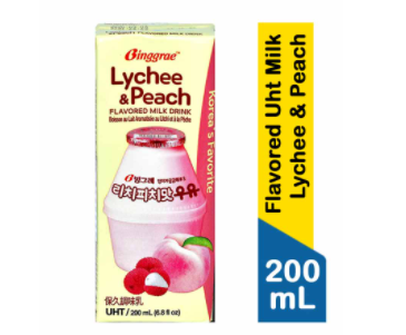 Binggrae Flavored Uht Milk Lychee & Peach 200Ml