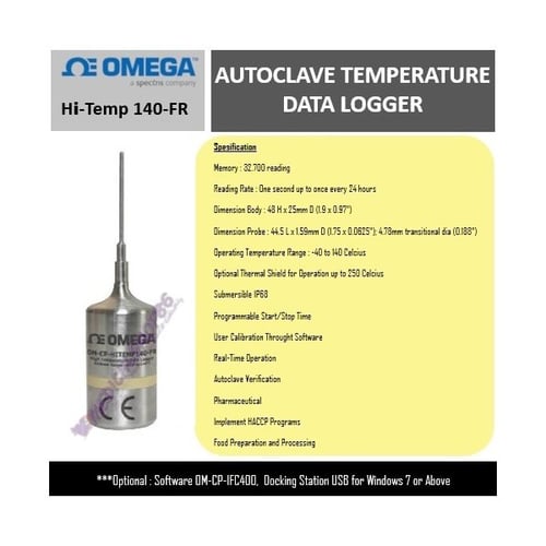 OMEGA Autoclave Temperature Data Logger Type Hi Temp 140FR