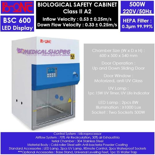 B-ONE Biological SafetyCabinet Class II A2 Model BSC600