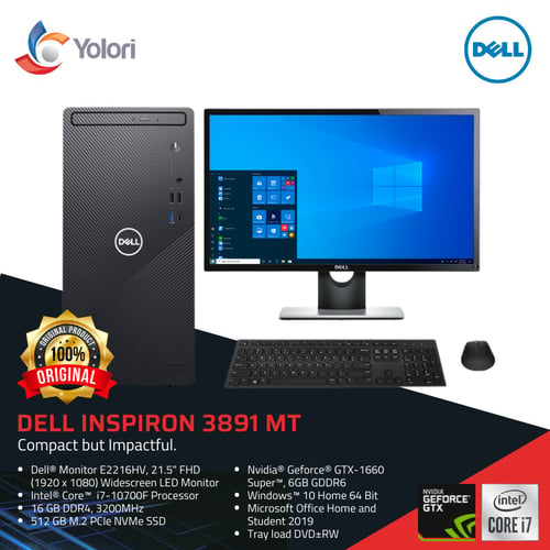 Dell Inspiron 3891 MT i7-10700F 16GB 512GB Nvidia GTX-1650 Windows 10 + OHS 2019 + Dell Monitor E2216HV