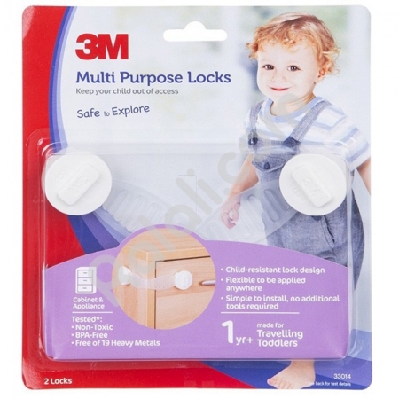 3M COMMAND SC-41 Child Multi Purpose Lock - Pengunci Laci - Melindungi Anak dari Terjepit Laci Lemari - Putih - 2 Pcs/Pack