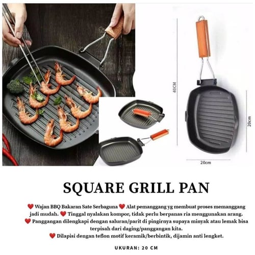 Square Grill Pan 20 Cm / Wajan Lipat Serbaguna Teflon Panggangan Steak