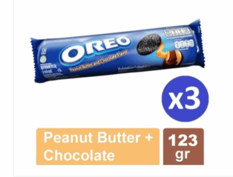 Biskuit OREO sandwich PEANUT BUTTER & CHOCOLATE Roll 123 gr - ( HARGA 1 PAKET ISI 3 )