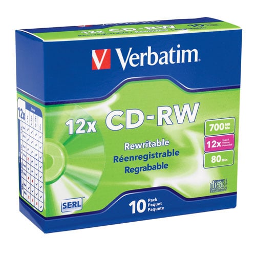 VERBATIM CD-RW 700MB 12x Colour Slim 5pcs Jewel Case Pack